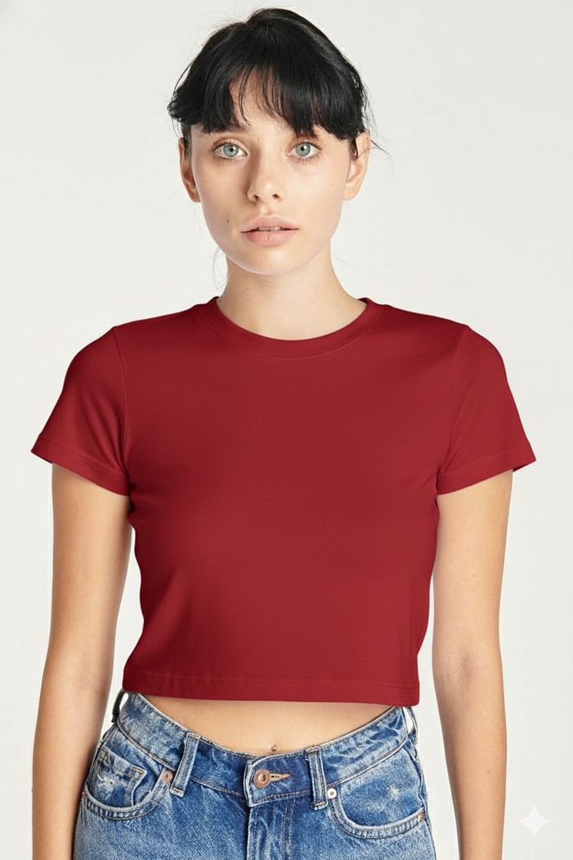 Breathable Cotton Bio-Washed 180 GSM RD Crop Top for Women