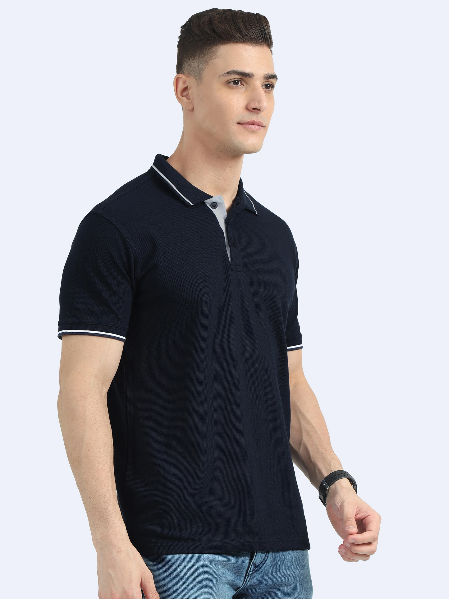 Men’s Casual Jacquard Collar Polo Black