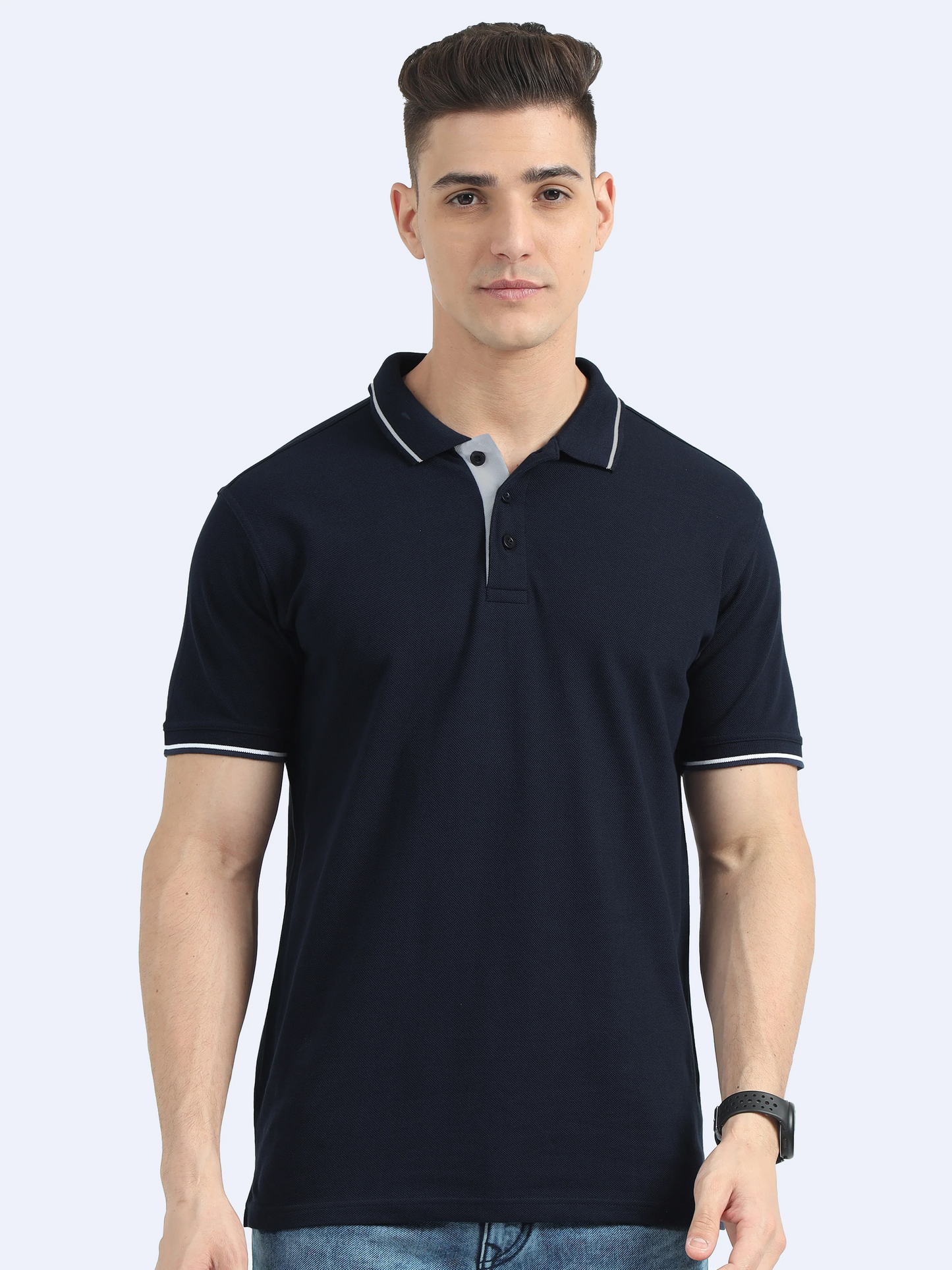 Men’s Casual Jacquard Collar Polo Black